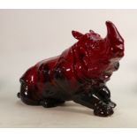 Royal Doulton veined Flambe model of a Rhinoceros: Height 24cm x length 43cm. (Slight scratch mark).