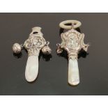Two Victorian silver and mother of pearl baby's rattles: