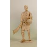 Early 20th century Japanese ivory sectional figure: Of man with basket & fish, height 24.5cm. (end