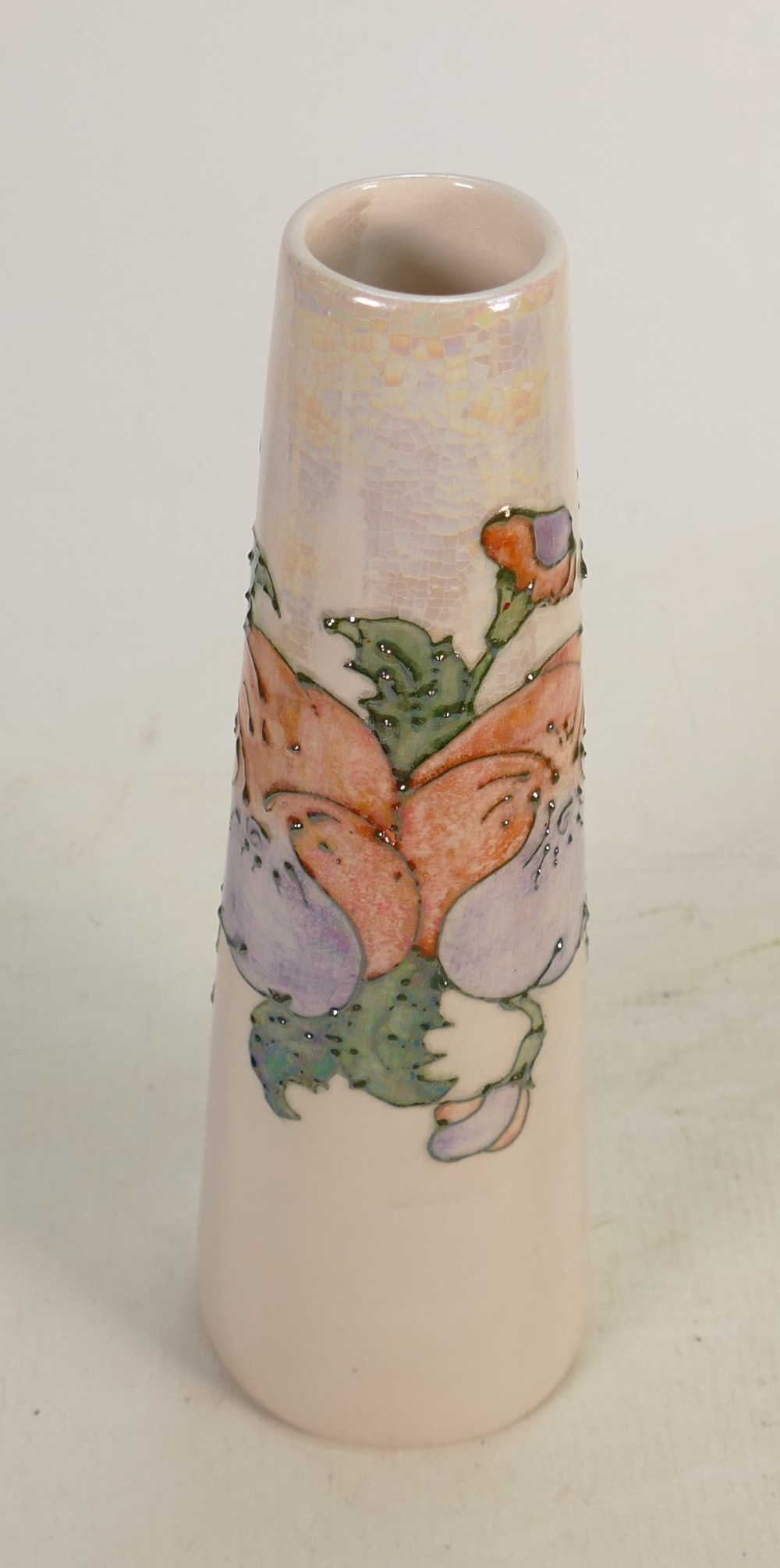 Lise B Moorcroft studio pottery vase Pansy design: Lustre glazed, signed and dated 2013. 25cm high. - Image 3 of 4