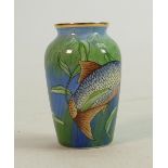 Moorcroft enamelled vase decorated with bream: Height 7cm.