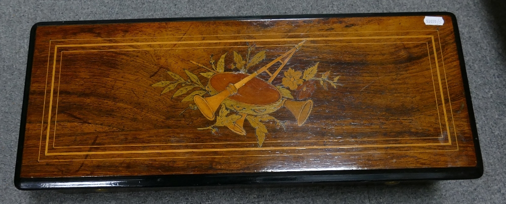 Late 19th century inlaid Swiss Musical Box: 58cm wide, in playing order. - Image 3 of 3