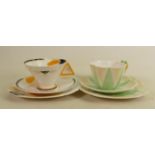 Two Shelley trios: Dainty floral handled 11993 yellow green shaded trio and a Vogue shaped 11747 Art