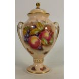 Aynsley Orchard Gold 2 handled vase & cover: Signed D Jones, height 23cm.