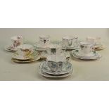 A collection of Shelley Queen Anne, Doric & Regent trios: Various patterns. (8)