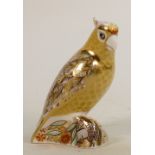 Royal Crown Derby Citron Cockatoo paperweight: Boxed, gold stopper, no cert.