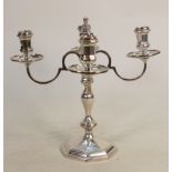 Silver solid four branch candelabra: Hallmarked for Birmingham 1975, 969g.