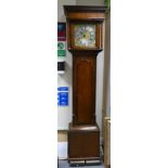 Brass dial Oak 18th century Longcase clock: Maker Richard Williamson. 11"/28cm dial with lower