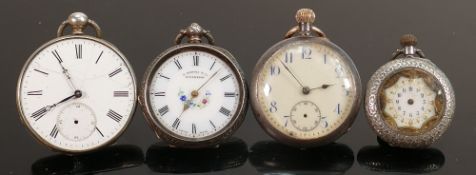 Four various pocket watches including two silver: Two Ladies silver cased pocket watches, one by F