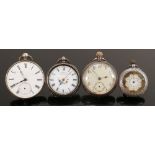 Four various pocket watches including two silver: Two Ladies silver cased pocket watches, one by F