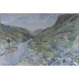 Reginald George Haggar 1905-1988 watercolor of a landscape "The Ystwyth valley": 38cm x 57cm. With