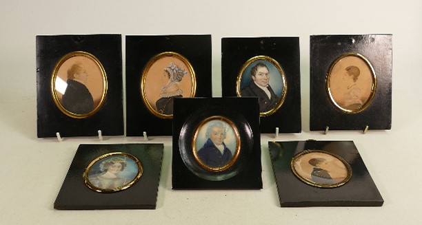 Seven 19th century hand painted miniatures two identified as by Thomas Cox: Largest is 14cm x 11.5cm - Image 2 of 2