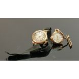 Two 9ct gold ladies watches: Audex nurses watch - ticking order & ladies wrist watch - not