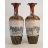 A Pair of Doulton Lambeth vases decorated with Donkeys: By Hannah Barlow and borders by Eliza