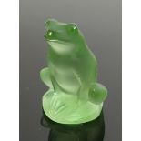 Lalique Paris lime green Opalescent sitting frog: Boxed height of frog 5.5cm.