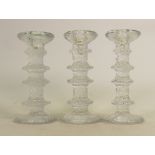 Timo Sarpaneva set of three frosted glass candlesticks: Height 18cm. (3)