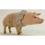 A Roullet et Decamps clockwork automaton pig: Length 26cm in original box and brass key.