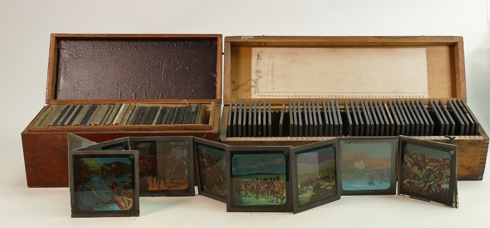 A large collection of coloured & black & white Magic Lantern slides with themes of: Boer War,