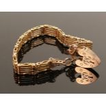 9ct rose gold gate bracelet: Weight 19.6g