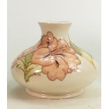 Moorcroft vase Coral Hibiscus pattern: Measures 11cm x 13cm. With box. No damage or restoration.