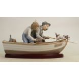 Lladro large figure group "Fishing with Gramps": On wooden base length 40cm x height 23cm. (Boys