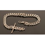 Single silver very heavy Albert watch chain: Gross weight 102.6g, clip at fault.