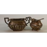 Silver two handled sugar bowl and jug: Jug hallmarked for London for 1908, bowl hallmarked for