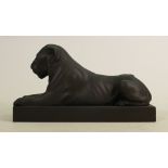 Wedgwood Prestige black Basalt model of a seated lion: Length 22cm, boxed with certificate.