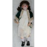 Large pottery headed German doll marked: Max Handwerck Bebe Elite 286 12 Germany, height 72cm.