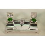 WMF silver plated double inkstand: With green glass liners. 23cm wide.
