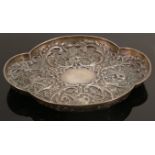 Aesthetic style embossed silver dish London 1895: Decorated with birds and foliage. Maker James
