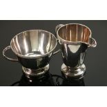 Silver sugar bowl and milk jug: Hallmarked for Birmingham 1950, 268g.