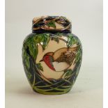 Moorcroft Robin decorated ginger jar: Height 16cm, dated 2005, limited edition.