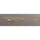 9ct gold pearl pendant & two 9ct necklaces, 1.6g: