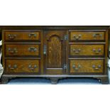 Early 19th century Oak 6 drawer Lancashire dresser base cross banded with Mahogany: Length 160cm,