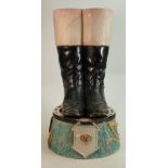 Minton 19th century hunting theme umbrella/stick stand: Formed as riding boots sitting on top of a