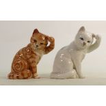 Beswick ginger Swiss roll seated cat together with a white gloss cat. 1877 (2):