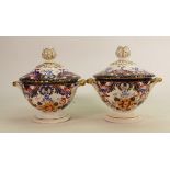 Pair of 19th century Crown Derby tureen & covers: Decorated in the Kings pattern, diameter 17cm. (