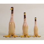 Beswick rare early graduated set of standing Hardys ducks: With webbed feet, model 827, tallest 19.