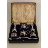 Silver 6 piece cruet condiment set by Elkington: Complete with 4 glass liners, 3 silver spoons and