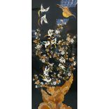 Iranian Lacquer Marquetry large panel: Decorated with foliage & exotic birds, makers label to