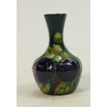 Moorcroft vase Finch Teal pattern: Measures 10cm x 7cm, with box. C1990 by Sally Tuffin. No damage