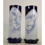 Pair of 19th century Rosenthal blue & white porcelain vases: Gilded & decorated with ladies and