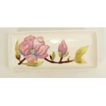 Moorcroft tray Magnolia pattern: Measures 20cm x 2cm. With box. No damage or restoration.