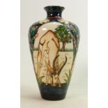 Moorcroft vase Springbok pattern: With box. Measuring 24cm x 14cm. No damage or restoration.