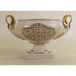 Limoges Castel floral decorated centerpiece handled bowl: Height 18cm.