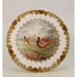 Coalport cabinet plate hand painted and gilded signed J F Cartlidge 1907: 25.5cm wide, minor wear to