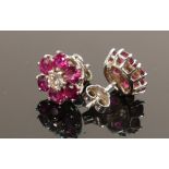 18ct white gold ruby & diamond earrings: Gross weight 3.5g.