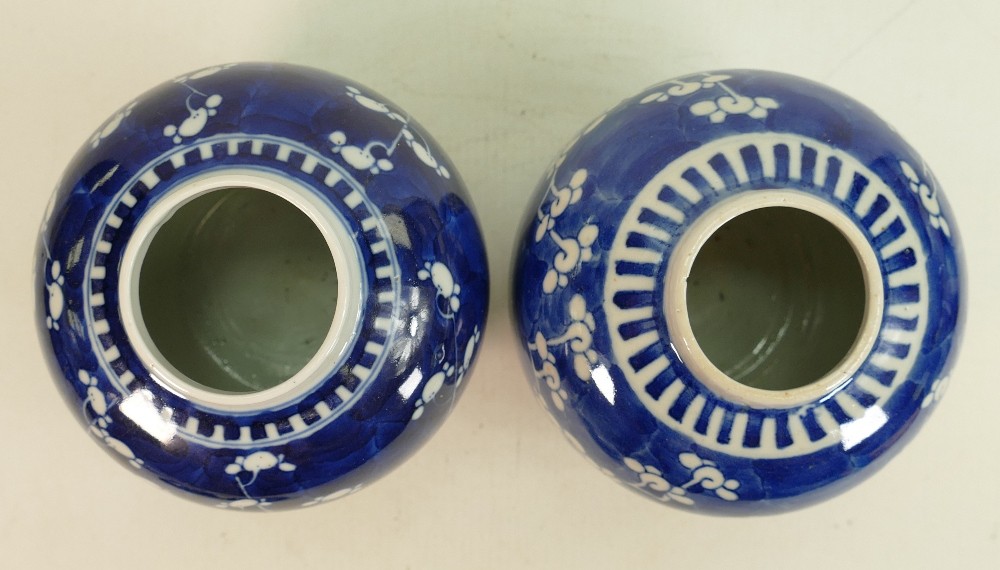 Two Chinese blue & white ginger jars: Decorated with Prunus, both lids with damage, height of each - Image 7 of 8