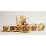 Aynsley Orchard Gold coffee set: Comprising coffee pot, covered sugar bowl, jug, 4 cups & saucers,